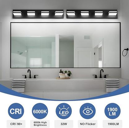 Modern LED Bathroom Lights Fixtures(4-Light),Metal Black Acrylic Wall Lighting,Vanity Lights for Bathroom Over Mirror(6000k 27in)