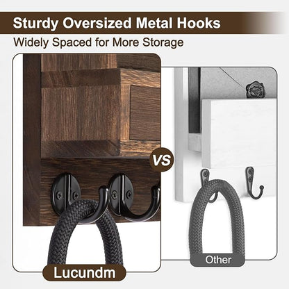 Key Holder Wall Mount, Mail Holder with Storage Drawer and 5 Key Hooks for Coat, Dog Leash, Home Decor Rack, House Accessories, Entry Way Organizer