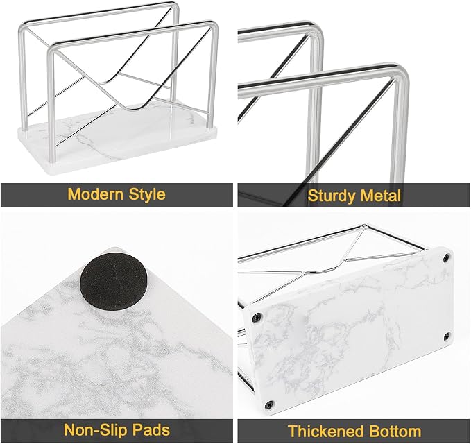 Modern Mail Holder for Home Office, Metal Letter Organizer Sorter for Desk, Cutout Mail Envelope Design, Bill Filling Paper Document Rack, Envelope Storage Rack with Marble Base (Chrome)