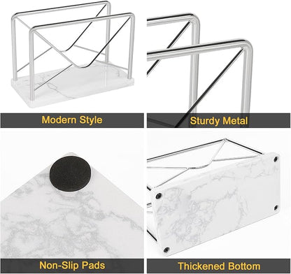 Modern Mail Holder for Home Office, Metal Letter Organizer Sorter for Desk, Cutout Mail Envelope Design, Bill Filling Paper Document Rack, Envelope Storage Rack with Marble Base (Chrome)