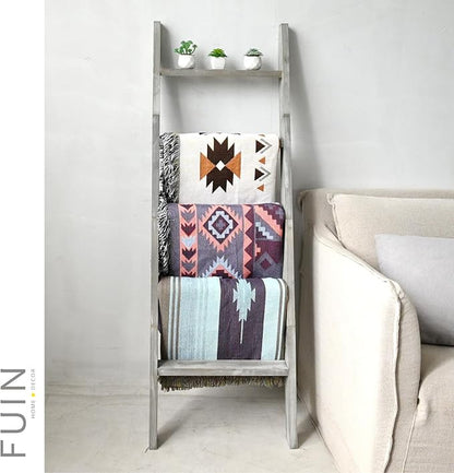 FUIN 5ft (58") Wood Blanket Ladder Living Room Decorative Wall Leaning Farmhouse Quilt Display Holder Shelf Rustic Wooden Towel Rack for Bathroom, Grey