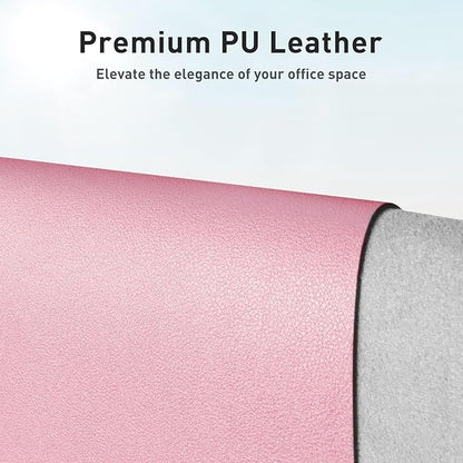 Aothia Faux Leather Desk Mat - Non-Slip PU Leather Desk Blotter, Waterproof Writing Surface, Large Desk Pad for Office & Home (Fairy Pink, 55" x 17")