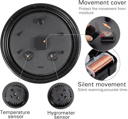 15 Inch Outdoor Clock, Black Metal-Frame Outdoor Clocks Waterproof, Silent Outdoor Wall Clock for Garden Patio Pool