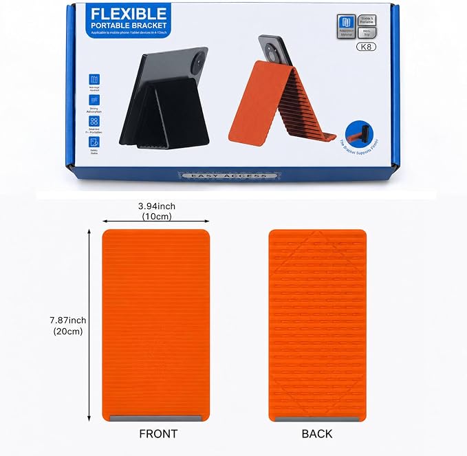 Flexible Silicone Phone Stand, 20x10cm Bendable Phone Stand for Desk & Travel, Foldable Portable Airplane Phone Holder, Non Slip Tablet Mount, Gift - Orange