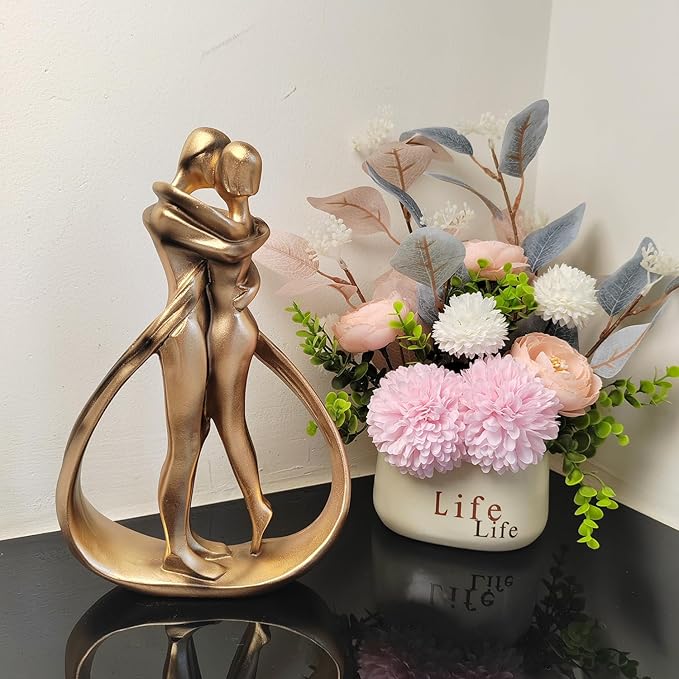Couple Sculptures for Home Decor, Anniversary Statue Gifts, Hugging Couple Figurines, Modern Romantic Sculptures for Living Room, Bedroom, Office Decor (Rose Gold)