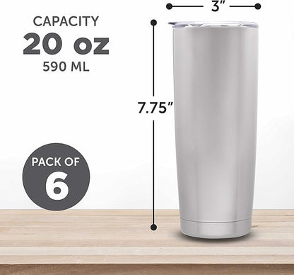 DISCOUNT PROMOS Pipette Stainless Steel Coffee Tumblers 20 oz. Set of 6, Bulk Pack - Double Wall, Perfect for Coffee, Hot Cocoa, Other Hot & Cold Beverages - Silver