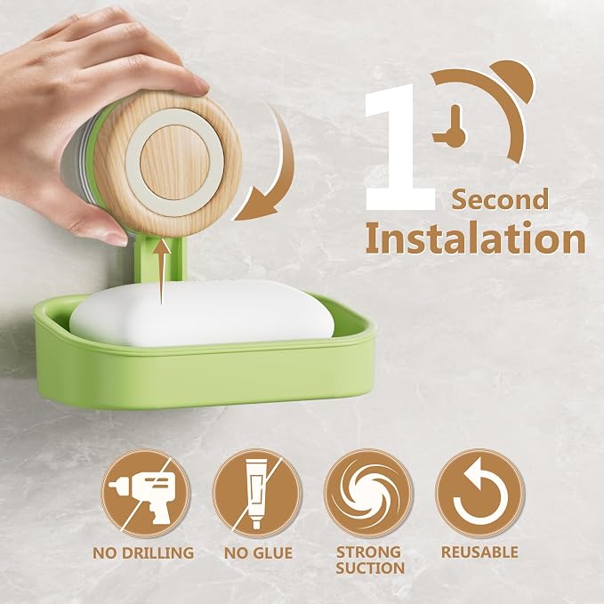 Double Layer Soap Dish for Shower 2 Pack, Wall Mounted Bar Soap Holder Suction Cup 2 Layer Self Draining Soap Case Sponge Holder for Shower Bathroom, Tub and Kitchen Sink, Green