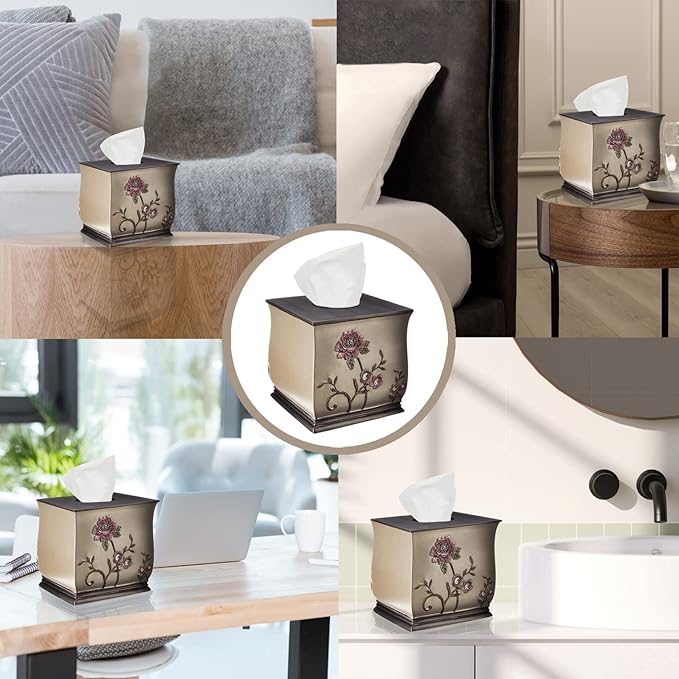 Resin Tissue Box Cover for Modern Home Decor - Minimalist Square Tissue Box Holder for Guest Room, Bedroom, Bathroom, Tabletop & Office - Durable and Aesthetic Tissue Holder, Larrisa