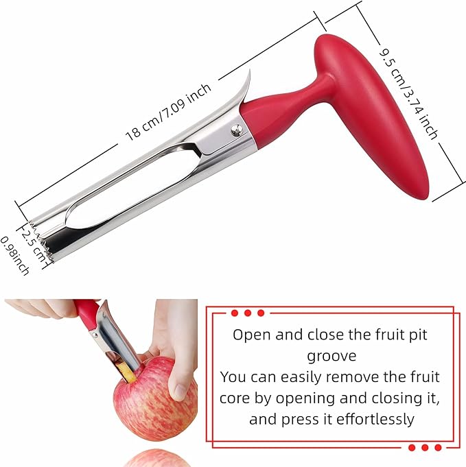 Premium Stainless Steel Apple Corer, Professional Fruit Core Remover Tool with Ergonomic Red Handle, Serrated Blades for Apples, Pears, Peaches, Plums, Easy Use & Clean (Red)