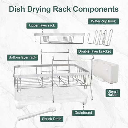 LIYI Dish Drying Rack,Large Dish Rack for Kitchen Counter,2-Tier Dish Racks with draining Tray,Detachable Capacity Dish Drainer Organizer,White
