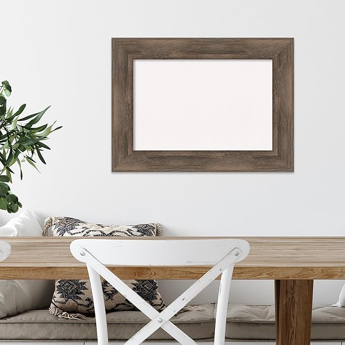 Amanti Art White Cork Board for Wall, 17x23 Vision Board with Brown Wood Frame, Small Corkboard Office Decor for Home Organization, Country Rustic Corkboard Pinboard to Display Items for Home