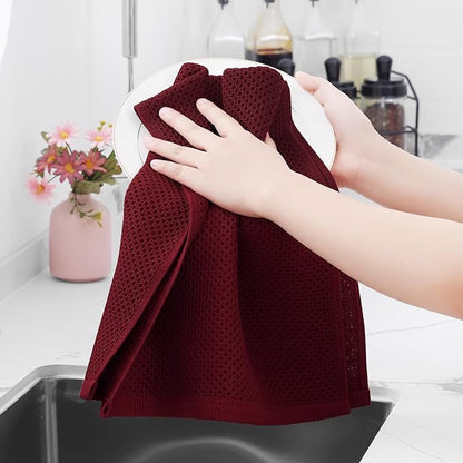 Homaxy 100% Cotton Waffle Weave Kitchen Dish Towels, Ultra Soft Absorbent Quick Drying Cleaning Towel, 13 x 28 Inches, 24-Pack, Burgundy