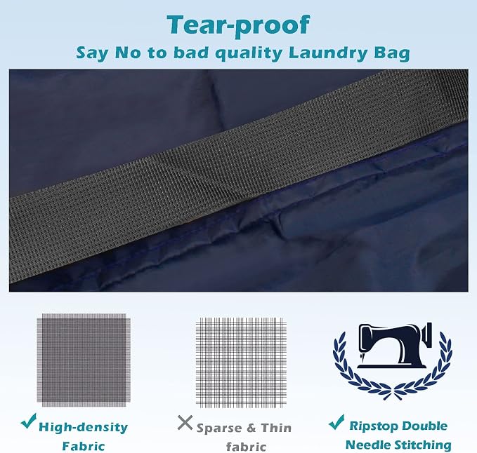 Heavy Duty Laundry Bag 2 Pack XL Nylon Laundry Bags with Straps, Washable Large Dirty Clothes Organizer with Drawstring Closure, Travel Washing Bag Fit a Laundry Hamper or Basket