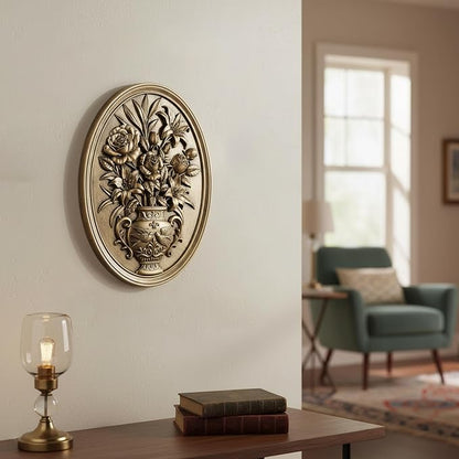 Newinhome Vintage Flower Wall Sculpture, Antique Wall Decor, Hand Painted Wall Decorations with Embossed Flower Design, Antique Pediment, Gold Decor for Living Room Bedroom Hallway, Unique Gifts