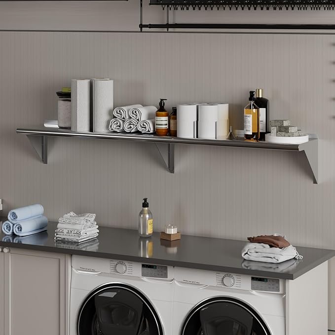 AmGood 12" X 72" Stainless Steel Wall Shelf | NSF | Metal Shelving | Garage, Laundry, Storage, Utility Room | Restaurant, Commercial Kitchen