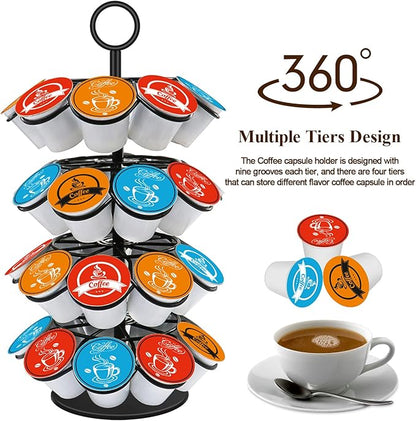Coffee Pod Carousel Holder,Compatible with K-Cups Organizer Compatible with 36 Cup Pods,Spins 360-Degrees