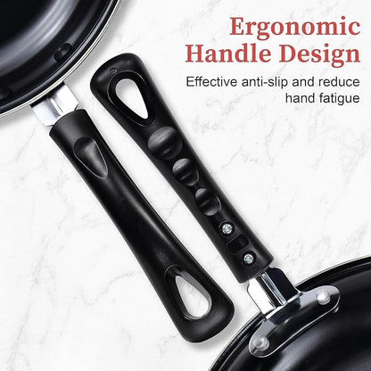 Nonstick Frying Pan Set - Iron Frying Pan 3-Piece Set (8", 10", 12") + 2 Silicone Spatulas, With Premium Nonstick Coating, Up to 450°F, Skillet Suitable for Induction, Gas & More