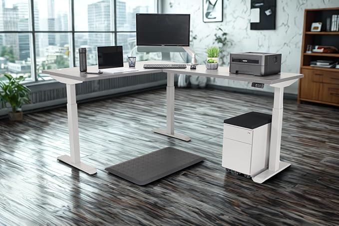 Lift It Electric L-Shaped Standing Desk 72"x30" with 48"x24" Return - Dual Motor Height Adjustable Corner Desk, 4 Memory Presets, USB Charging, Grey Top Silver Frame