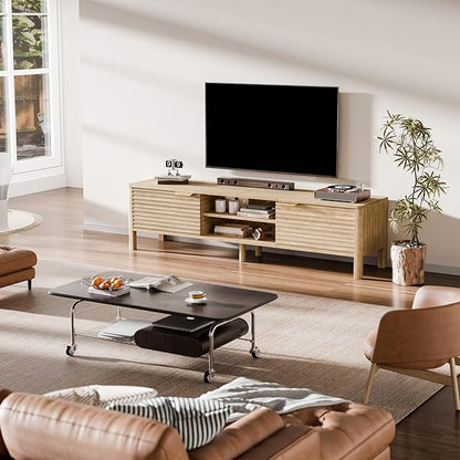 IKALIFE TV Stand for Living Room - up to 65 Inch TVs Mid Century Modern Entertainment Center with Storage and Adjustable Shelves, Media Console Table Oak 59"