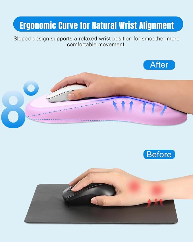Ergonomic Mouse Pad with Wrist Rest, Slope Design Memory Foam Support, Smooth Lycra Surface, Non-Slip PU Base, Comfortable Mouse Mat for Office, Home, Computer Desk