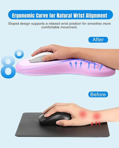 Ergonomic Mouse Pad with Wrist Rest, Slope Design Memory Foam Support, Smooth Lycra Surface, Non-Slip PU Base, Comfortable Mouse Mat for Office, Home, Computer Desk