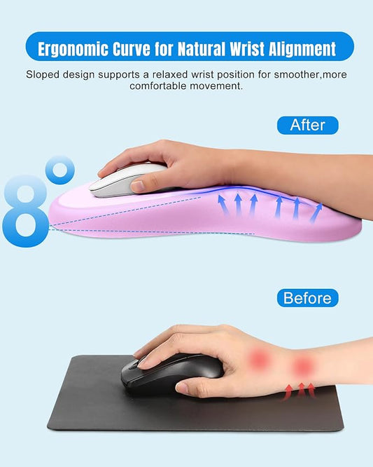 Ergonomic Mouse Pad with Wrist Rest, Slope Design Memory Foam Support, Smooth Lycra Surface, Non-Slip PU Base, Comfortable Mouse Mat for Office, Home, Computer Desk