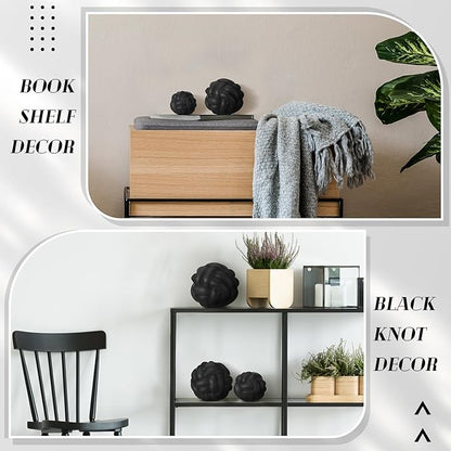 Wenqik 3 Pcs Knot Decor, Link Coffee Table Bookshelf Decor Accents, Ceramic Decorative Objects, Modern Home Minimalist Book Shelf Aesthetic Decoration, 3 Sizes (Matte Black)