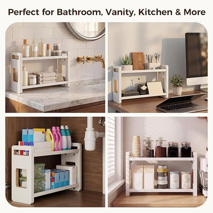 Bathroom Organizers And Storage,Bathroom Counter Organizer,Bathroom Counter Shelf,Bathroom Sink Organizer,Vanity Organizers,Vanity Storage,Makeup Organizer Countertop,Perfume Display(White 2 Tier)