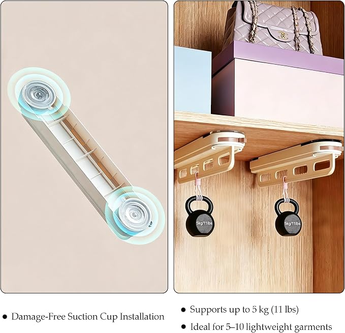 Pull Out Closet Rod, Suction Cup Valet Rod for Closet, No Drilling Extendable Closet Hanger Organizer, Sliding Wardrobe Clothing Rail, 14 Inch, Gray
