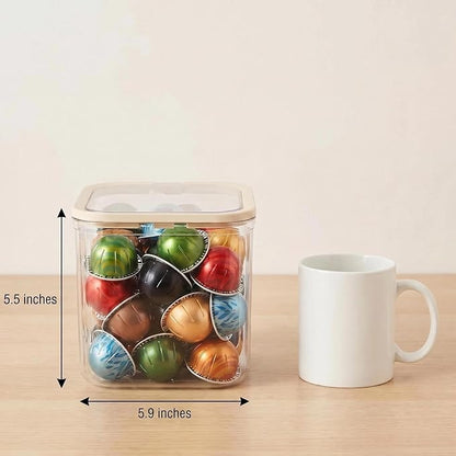 Clear Coffee Pod Holder with Lid, Coffee Pods Storage for Counter, Small Plastic Storage Bin for Nespresso & Keurig Pods, Kitchen Cabinet Organization and Pantry Food Storage Box for Countertop
