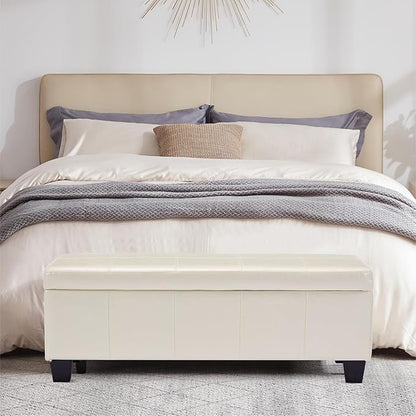 41" Storage Ottoman Bench, Faux Leather Storage Foot Rest with Safety Hinge, Load up to 660 lb Upholstered Tufted Entryway Bench with Seating for Living Room, Bedroom, Beige