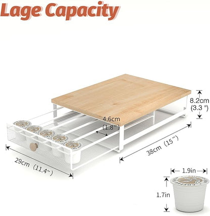 Sedegn Coffee Pod Holder Counter Coffee Vertuo Capsules Storage Organizer with Sliding Drawer Compatible For 35 K-Cup Pods No Assembly Needed Natural Colour
