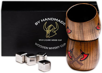 Charred Wooden Bourbon Drinking Glass,2 Pieces 11oz Handcrafted Old Fashioned Whiskey Tumbler,Viking Cup,Bourbon Gifts for Men, Dad, or Brother,Whiskey Gifts