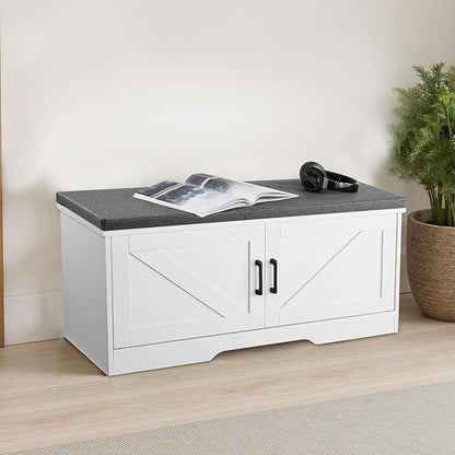 VEVOR Shoe Storage Bench with Padded Cushion & 2 Barn Doors, Entryway Bench 39.4 x 14.0 x 18.1 Inches, for Entryway, Hallway, Living Room, Bedroom