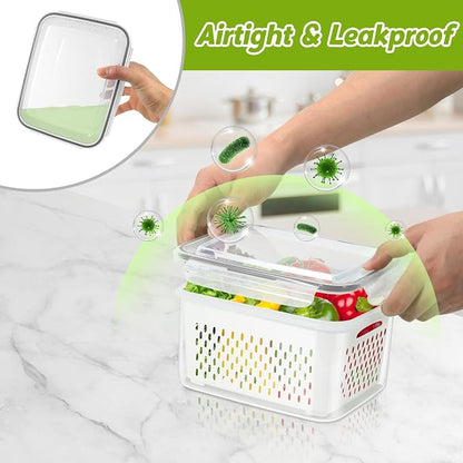 6 Pieces Large Fruit Produce Storage Containers for Fridge Keep Fresh, 3 PackLettuce Keeper with Colander, BPA-Free Plastic Berry Containers Vegetables Saver Refrigerator Organizer