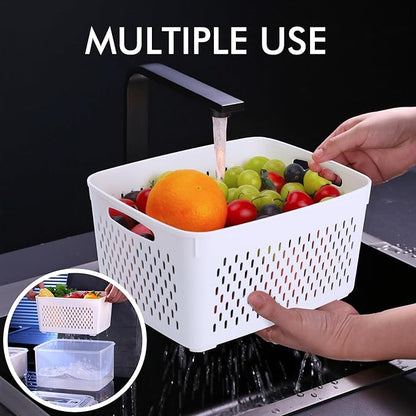 HOTEC 4-Pack Large Fruit Storage Container for Fridge Leak proof with Removable Colander, BPA Free Dishwasher & microwave safe Largest 3.15L