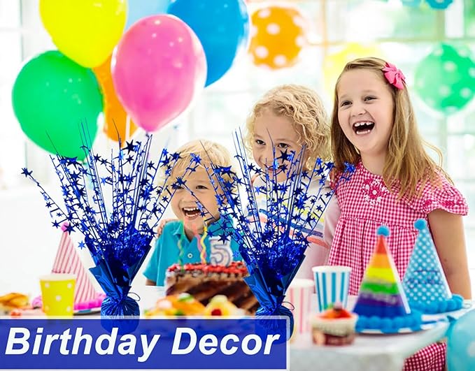 6 Pack Metallic Foil Spray Centerpiece Star Table Decoration Burst Glitter Tabletop Centerpieces for Birthday Christmas New Years Nye Wedding Graduation Holiday Party Supplies Decor, Blue