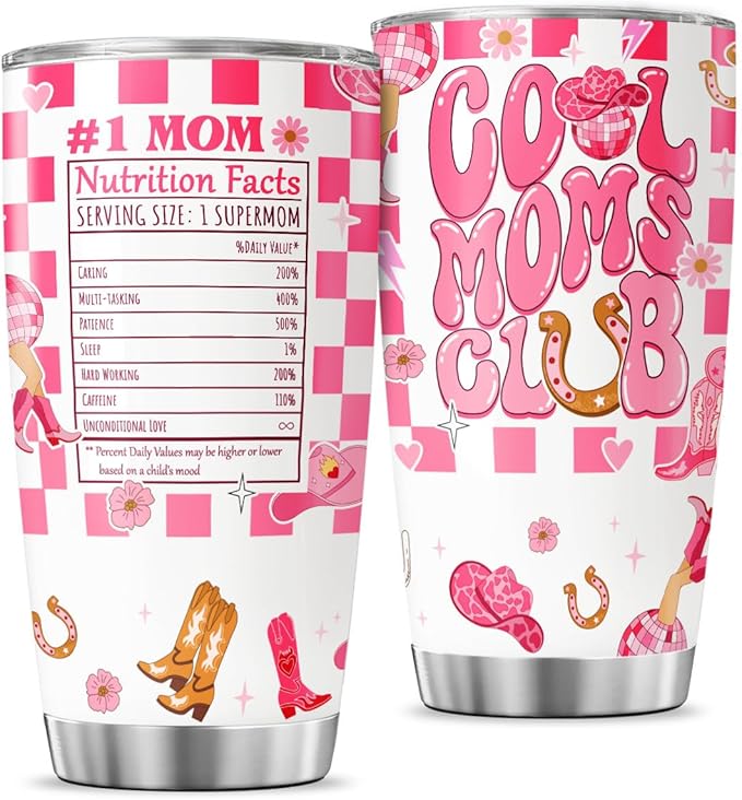 Cool Moms Nutrition Facts, Tumbler 20 Oz With Lid And Straw, Mom Simply Checkered Simple Handle Stainless Women Water Funny Mama Day Steel Hot, Cool Moms Club Gifts