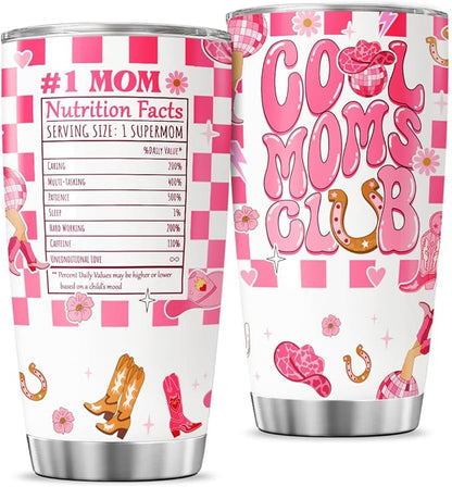 Cool Moms Nutrition Facts, Tumbler 20 Oz With Lid And Straw, Mom Simply Checkered Simple Handle Stainless Women Water Funny Mama Day Steel Hot, Cool Moms Club Gifts