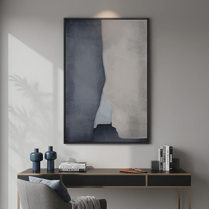 Framed Blue Abstract Wall Art, 1 Piece Large Modern Canvas Prints Paintings Artwork for Walls, Minimalist Blue Gray Cool Tones Pictures for Living Room Bedroom Dining Room Hallway Wall Decor 24x36 In