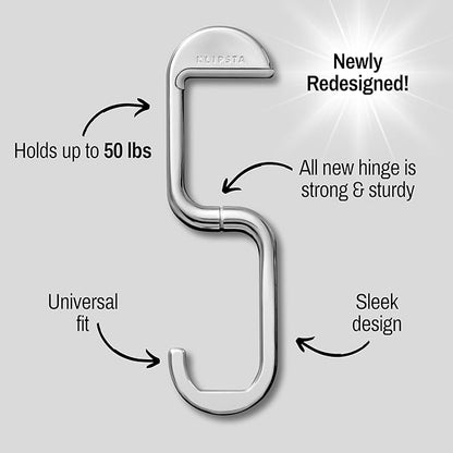 FLIP Bag Hook - Newly Redesigned. Portable Purse Hanger for Table with Magnetic Closure - Now Holds up to 50 lbs. Valentine's Gifts for Women (Silver)
