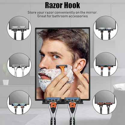 LFOYOU Shower Mirror for Shaving with 2 Replaceable Adhesive - Two Razor Holder, 360°Rotation Adjustable Shaving Mirror with a Squeegee, Bathroom Razor Holder(Not Fogless)