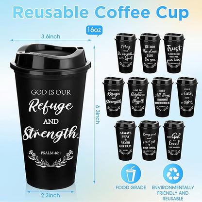 Skylety 20 Pack Christian Gifts for Men Women 16oz Reusable Bible Verse Tumbler Bulk Plastic Coffee Cups with Lids Inspirational Religious Church Gifts for Valentine Easter Birthday (Black)
