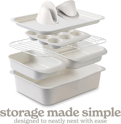 Country Kitchen Nonstick Stackable Bakeware Set - Deluxe Heavy Duty, Durable, Easy Release Baking Set, 8 Pcs, Cream