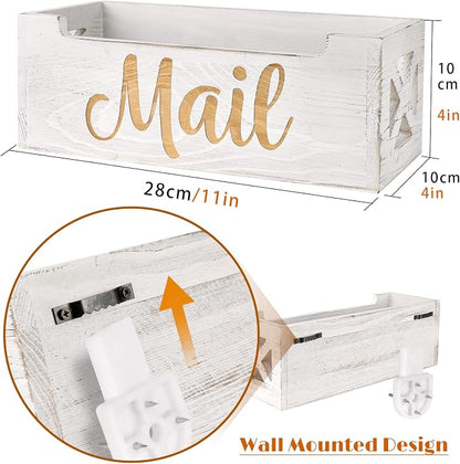 Mail Holder Countertop - Mail Organizer Countertop, Mail Holder Box for Desk, Letter Holder, Mail Tray, Mail Basket for Counter, Rustic Wooden Mail Storage Organizer Wall Mounted