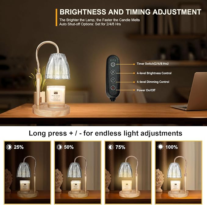TOACSUCP Candle Warmer Lamp with 3 Bulbs, Adjustable Height Dimmable Candle Warmer with Timer, Compatible with Large Jar Candles, Candle Lamp with Charming Gift Box for Her/Him