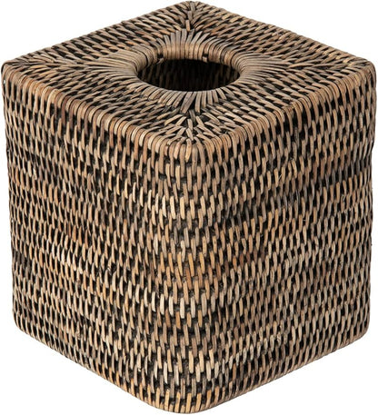La Jolla Rattan Square Tissue Box Cover (Black-Wash)