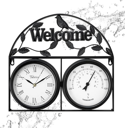 17Inch Large Outdoor Clock,Waterproof Wall Clock with Thermometer,Weatherproof Non-Ticking Quartz Battery Operated Decor Clock for Patio,Garden,Pool,Porch,House Warming Gifts