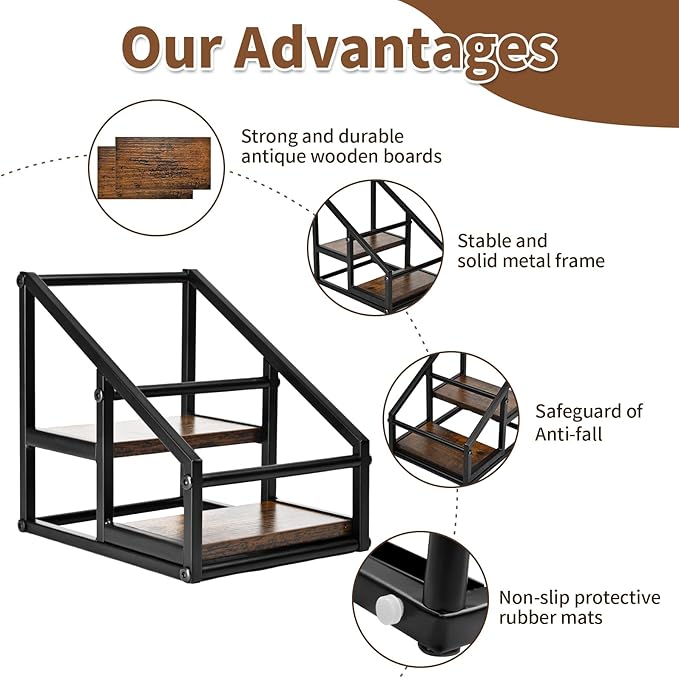 YQBRAO Coffee Syrup Rack Organizer,Liquor Bottle Display Shelf,2-Tier 4 Bottle Stand for Coffee Bar, Kitchen Station, Liquor, Wine, Dressing,Rustic Brown
