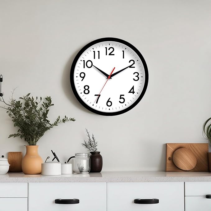 DAXSMY 14 Inch Wall Clock Large Battery Operated Big Silent Non Ticking Analog Clock Decorative for Living Room Office Kitchen Outdoor Classroom Bedroom Bathroom School(Black)